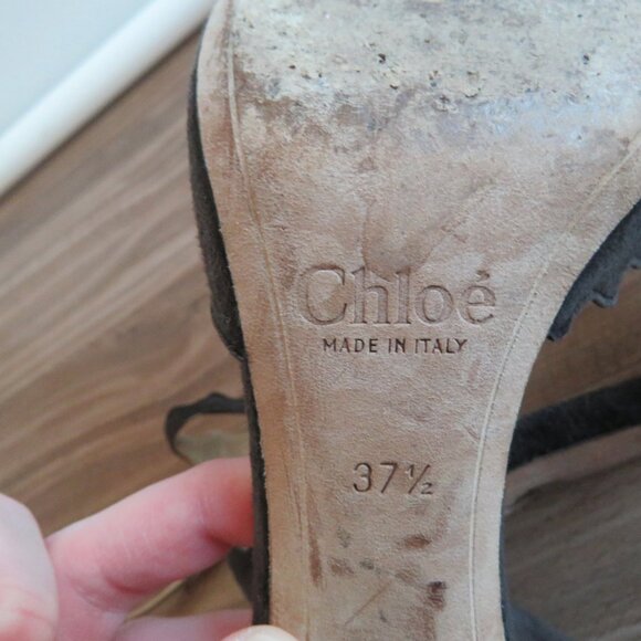 CHLOE Lauren Scalloped Ankle Strap Suede Block Heel Shoes Academia - Size US 7.5 - Picture 14 of 15